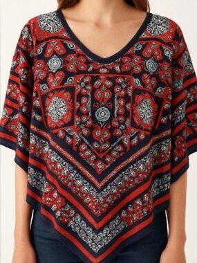 Ruby Rd. 1X NWT Bandana dark blue, red, white geo paisley floral blouse - Sz 1X